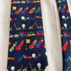 Alynn Neckware Tie Golf  Print Silk Tie “Golfing Melody” Navy Blue Golfing USA